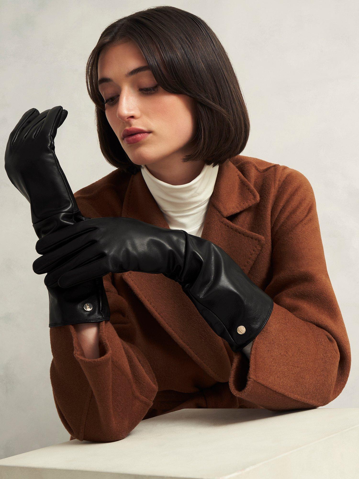 Hobbs Meghan Long Cuff Leather Gloves Black