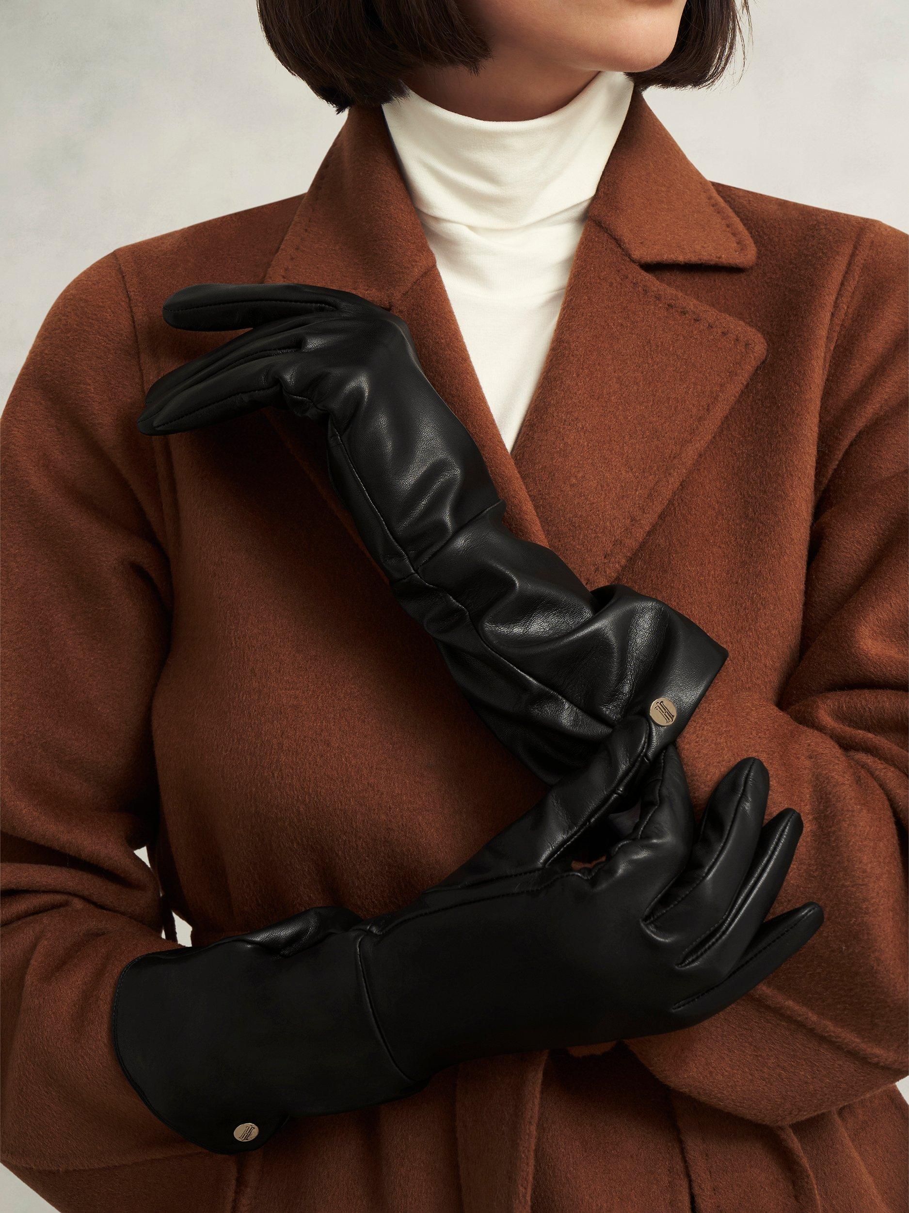 Product image 4 of 4, which shows Hobbs Meghan Long Cuff Leather Gloves, Black, S-M