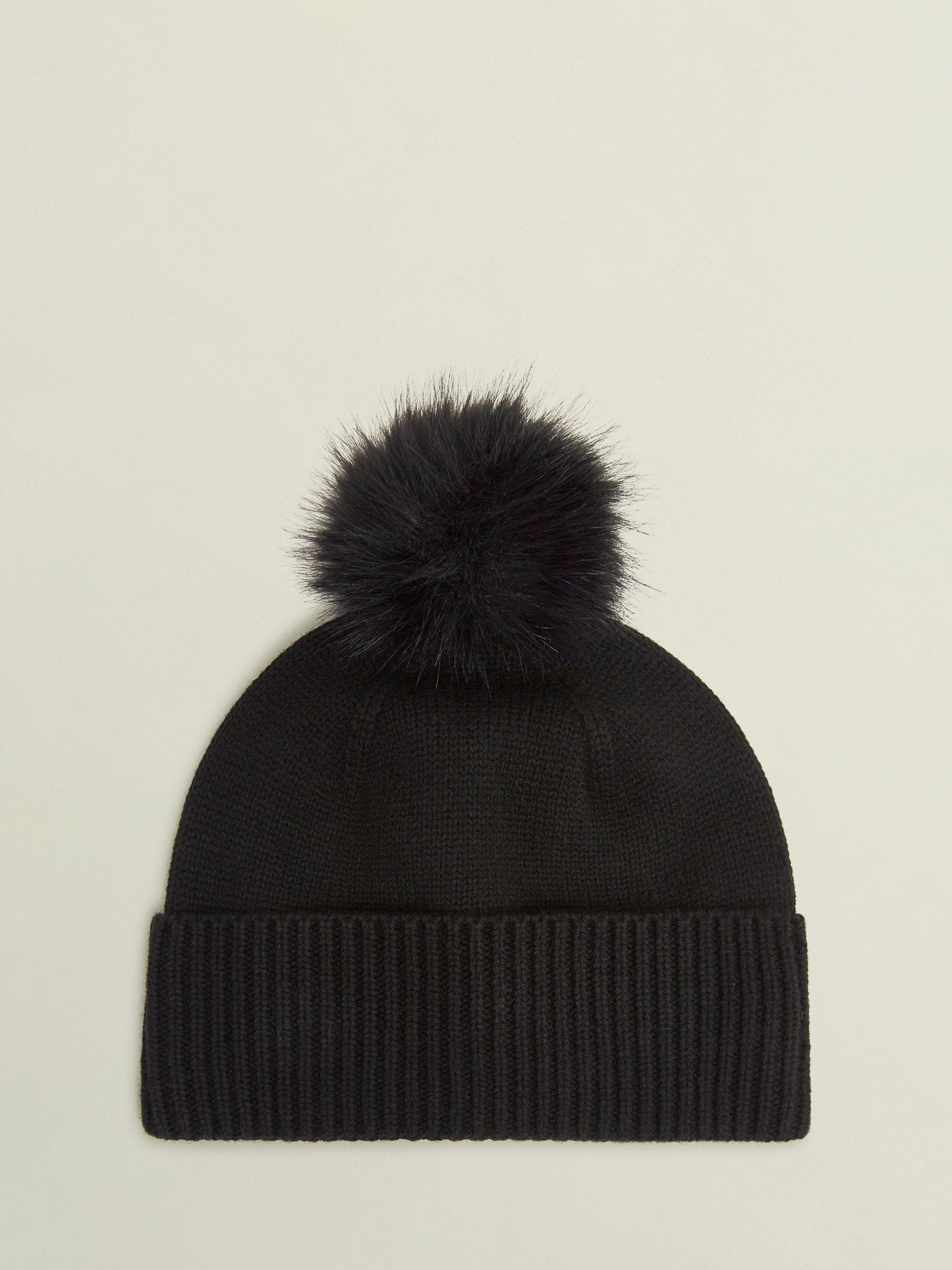 Hobbs Alison Wool Blend Bobble Hat, Black