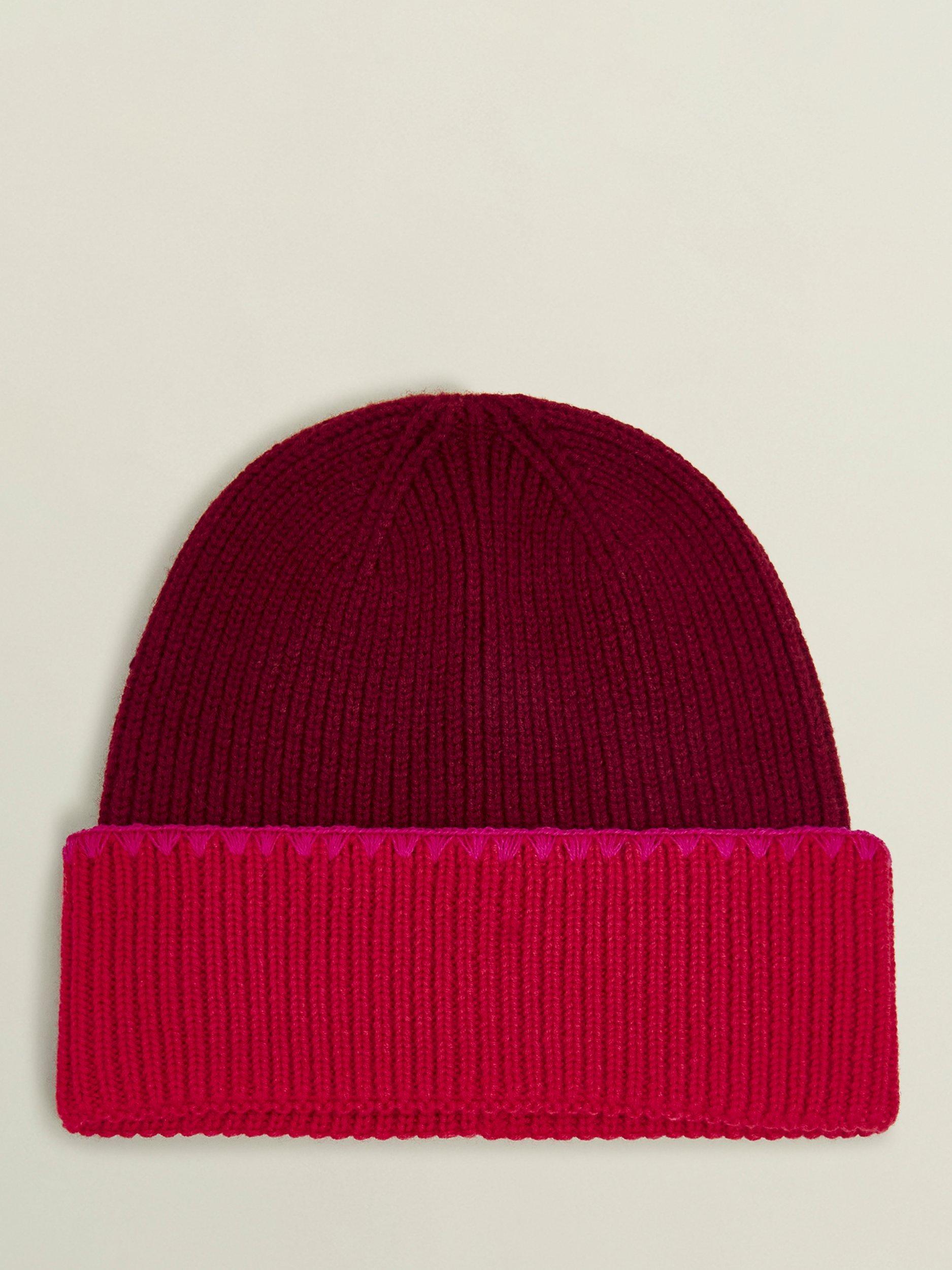 Hobbs Esme Wool Blend Colour Block Beanie, Rhubarb Red