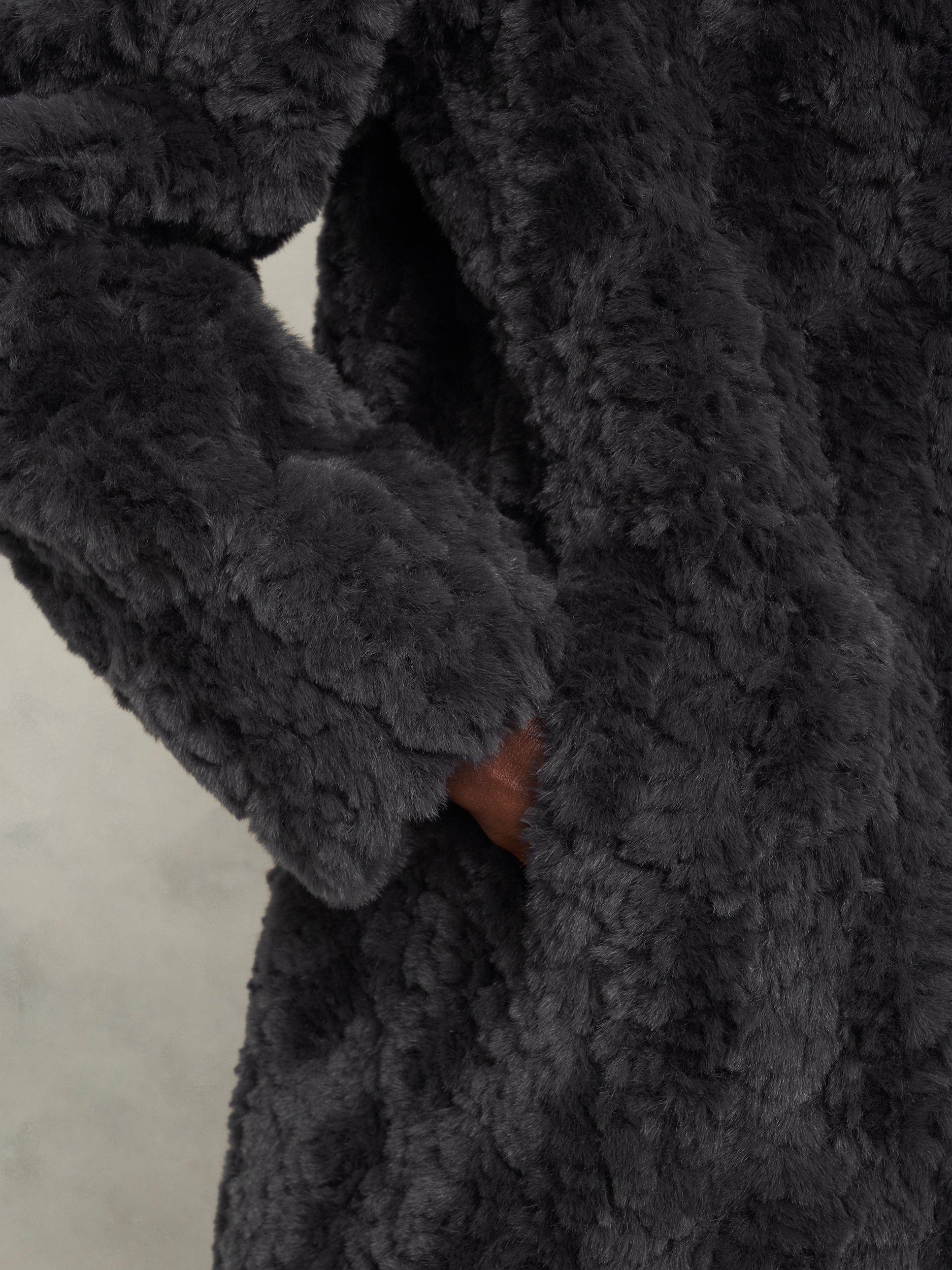 Product image 6 of 7, which shows Hobbs Briony Faux Fur Jacket, Dark Charcoal, L