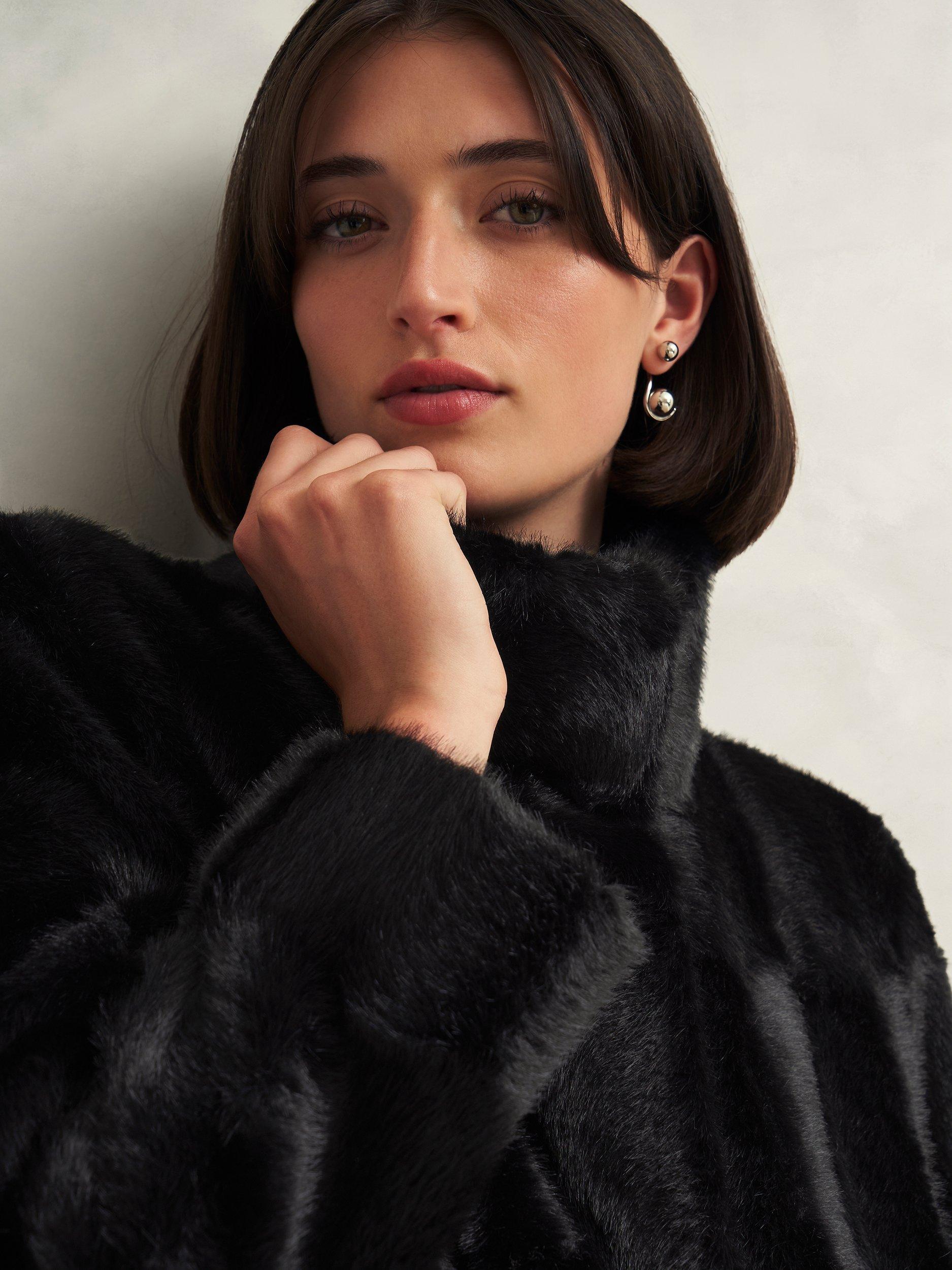 HOBBS☆Rosanne Faux Fur Coat フェイクファー コート【UK発】 Hobbs Rosanne Faux Fur Coat, Black