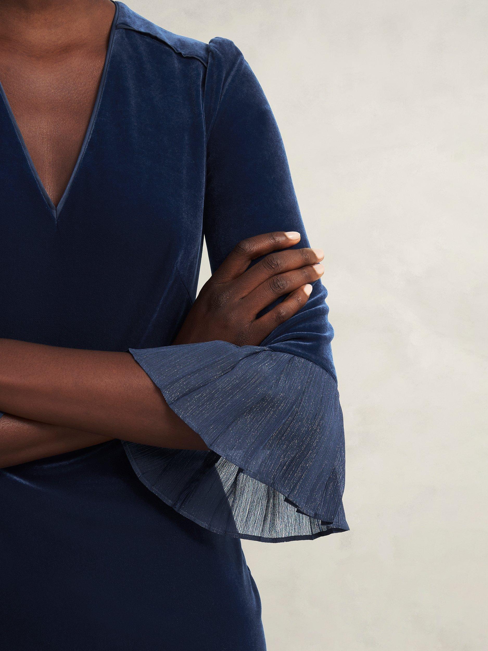 Product image 3 of 6, which shows Hobbs Mary Velvet Dress, Riverside Blue, 10