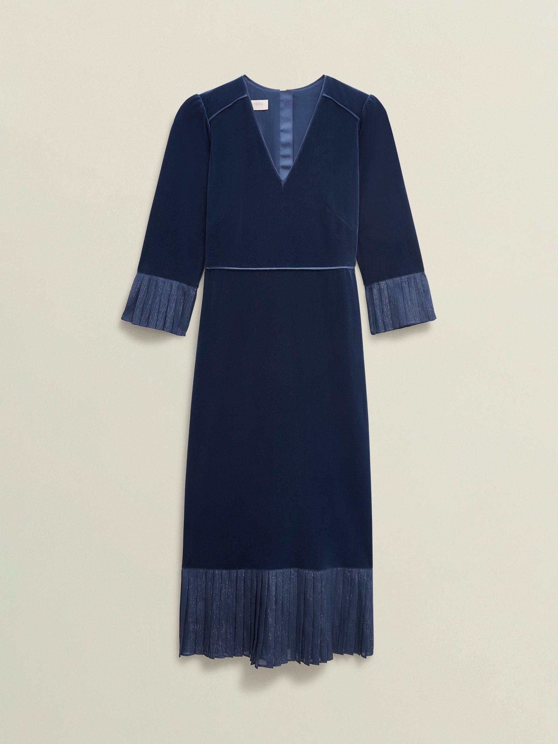 Product image 4 of 6, which shows Hobbs Mary Velvet Dress, Riverside Blue, 10
