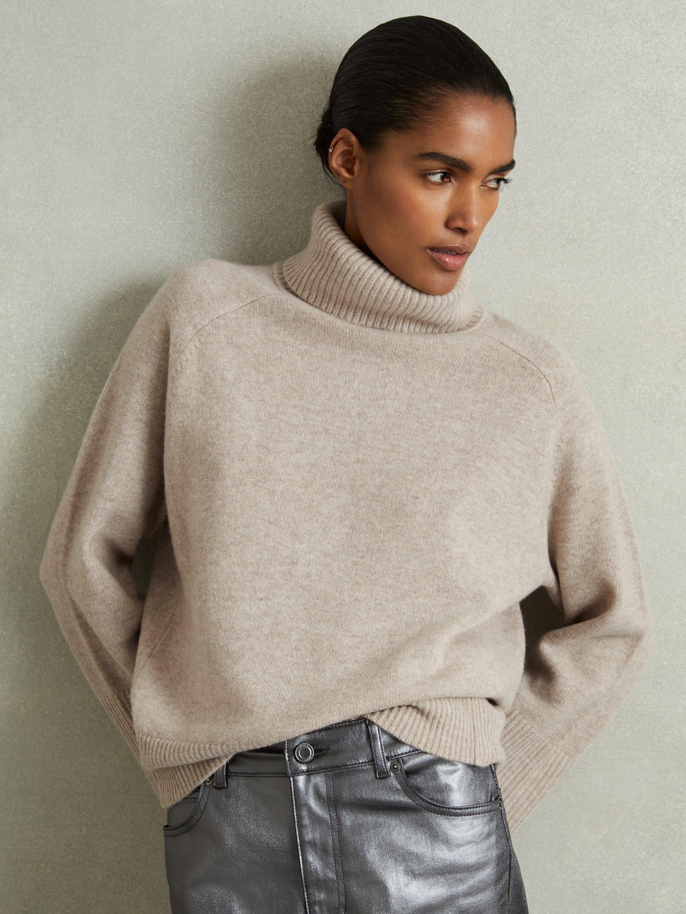 Reiss Eliza Wool Cashmere Roll Neck Jumper Oatmeal