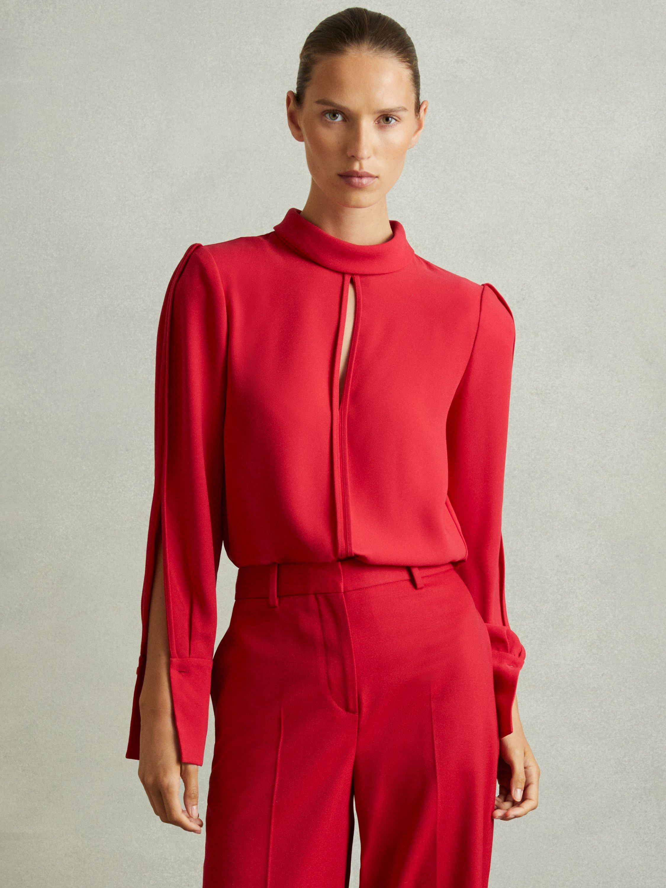 Reiss Cherry Removable Shoulder Pad Blouse Red