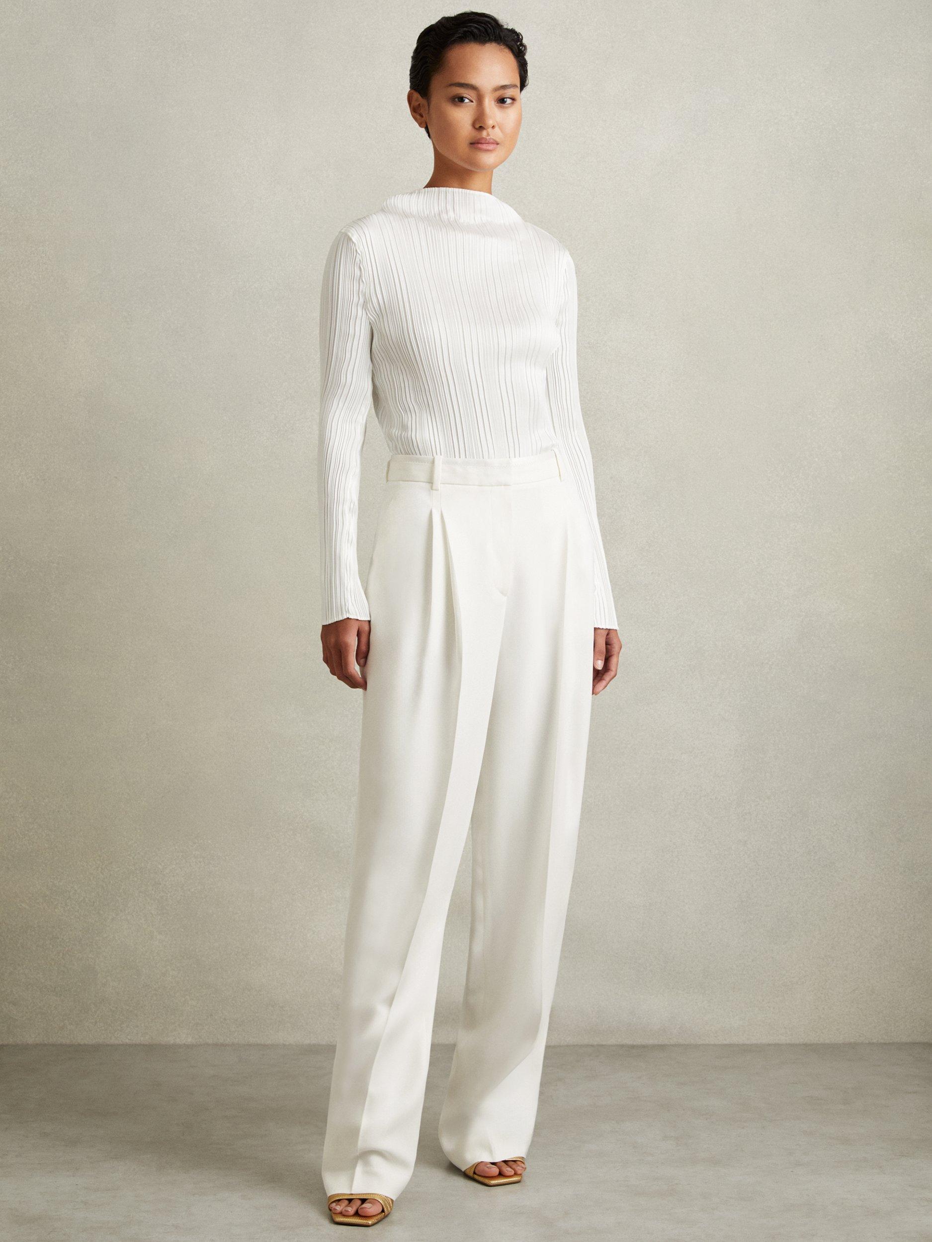 Reiss Lydia Wide Leg Trousers, Cream