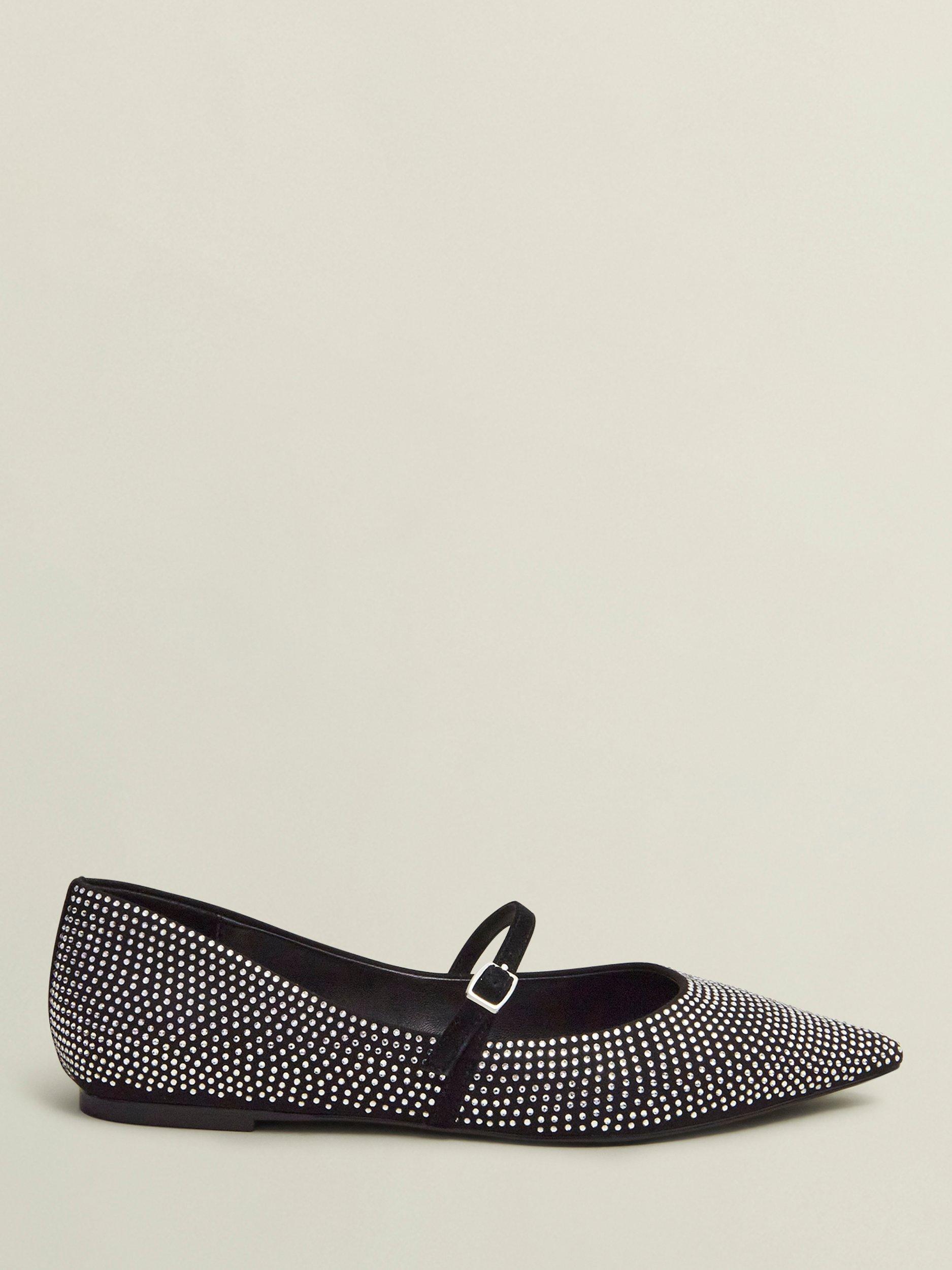 Product image 1 of 6, which shows Hobbs Sabina Mary Jane Embellished Ballerina Pumps, Silver, 3