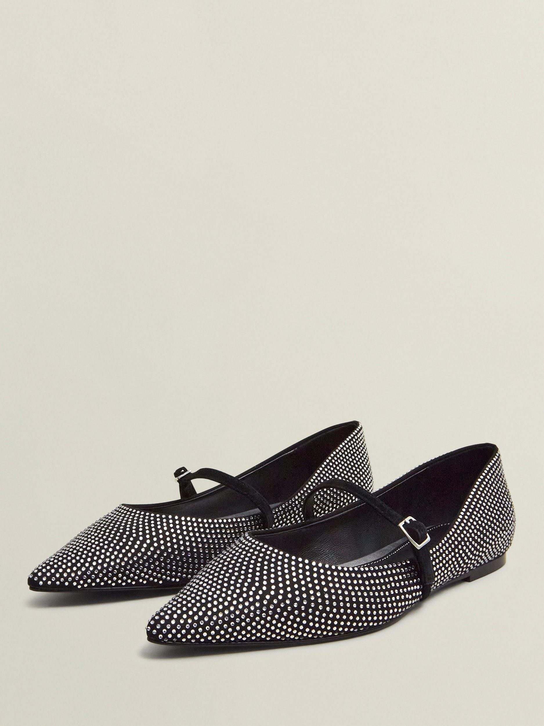 Product image 3 of 6, which shows Hobbs Sabina Mary Jane Embellished Ballerina Pumps, Silver, 3