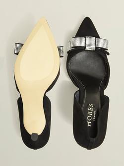 Hobbs Elva Suede Jewelled Bow Pointed Heeled Courts, Black - view 2, Black