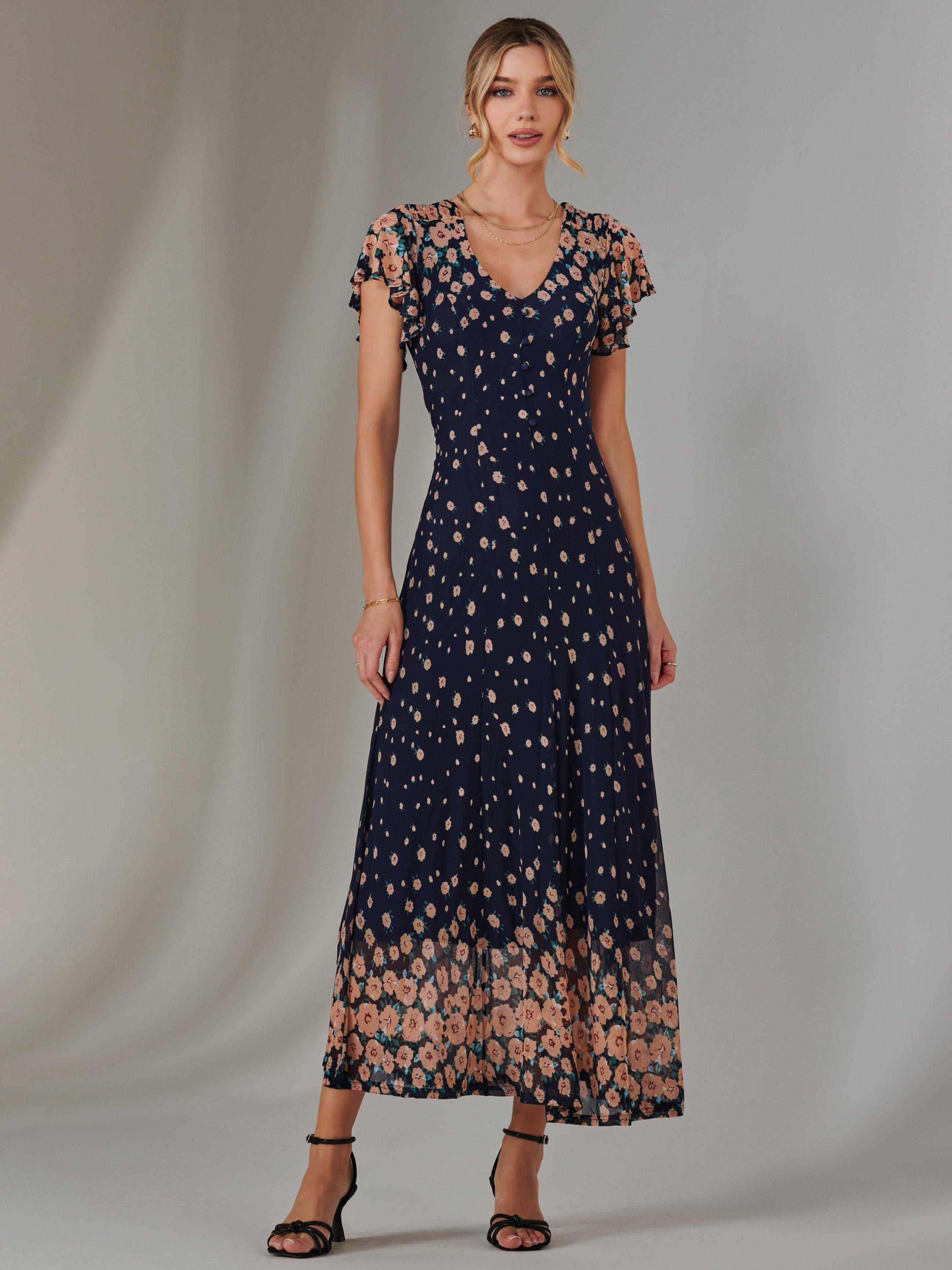 Jolie Moi Gina Mirrored Mesh Maxi Dress, Navy/Multi