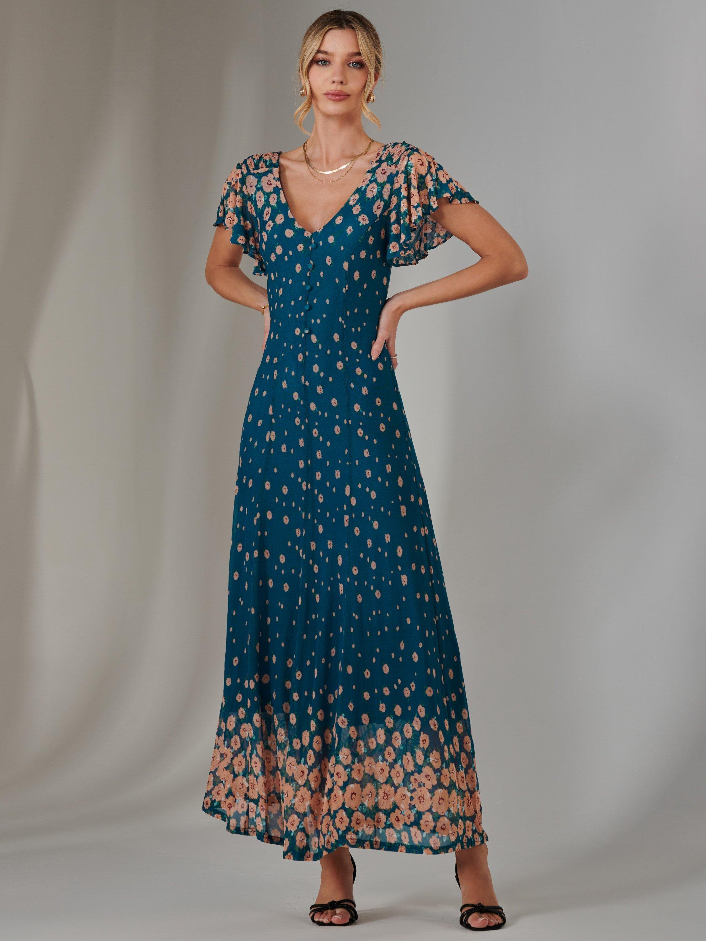 Product image 1 of 6, which shows Jolie Moi Gina Floral Maxi Dress, Teal/Multi, 8