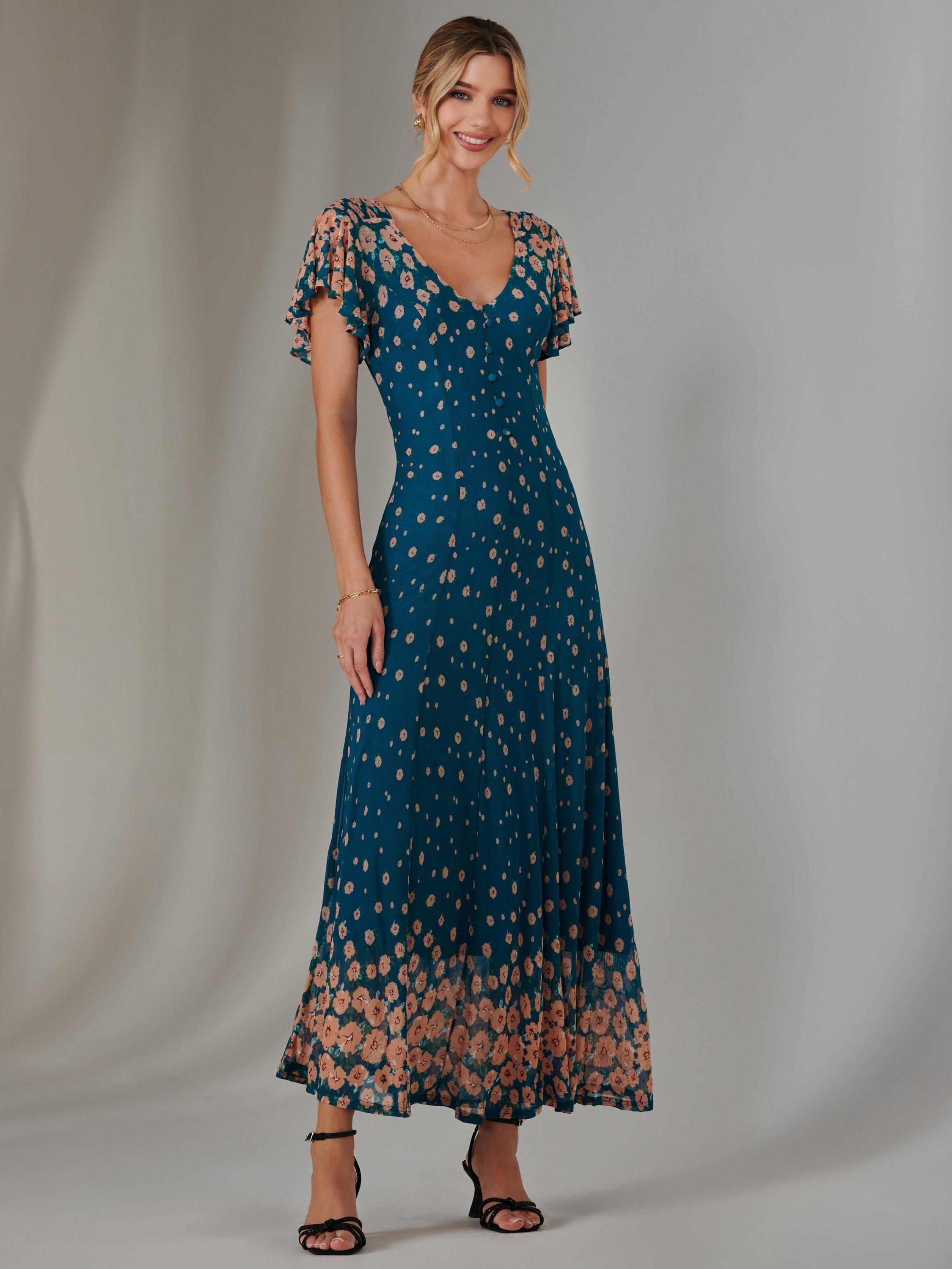Product image 3 of 6, which shows Jolie Moi Gina Floral Maxi Dress, Teal/Multi, 8