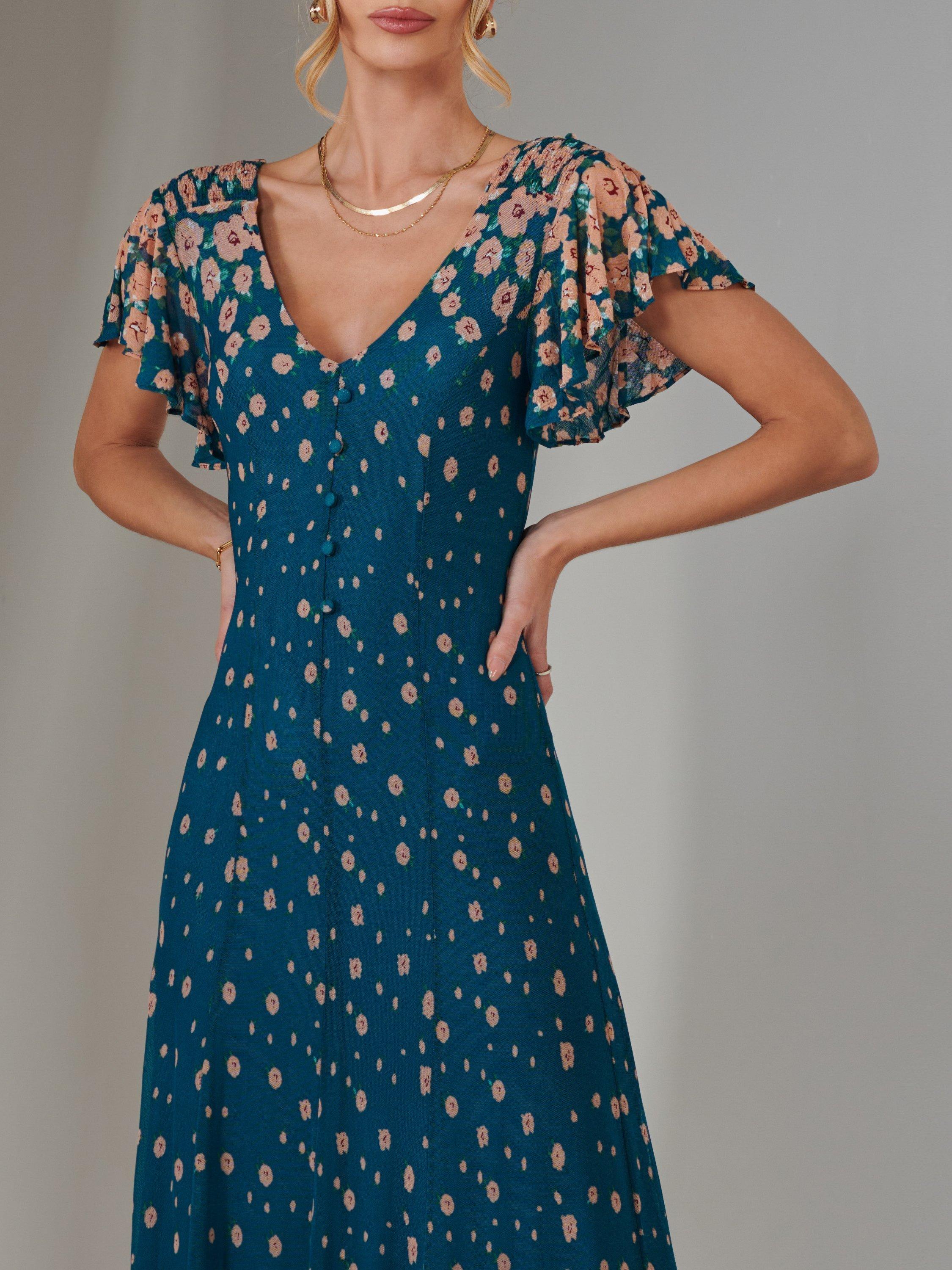 Product image 4 of 6, which shows Jolie Moi Gina Floral Maxi Dress, Teal/Multi, 8