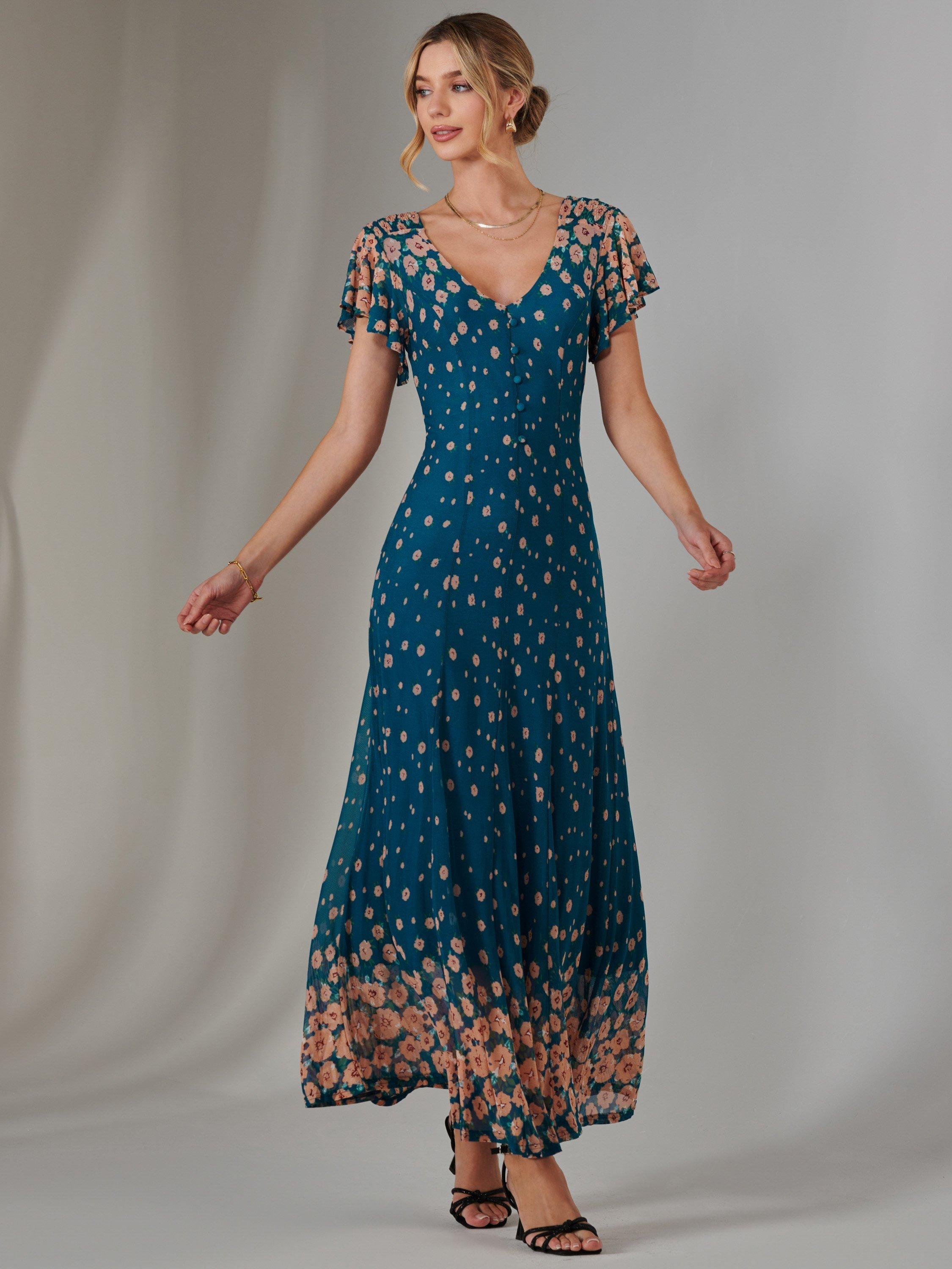 Product image 6 of 6, which shows Jolie Moi Gina Floral Maxi Dress, Teal/Multi, 8