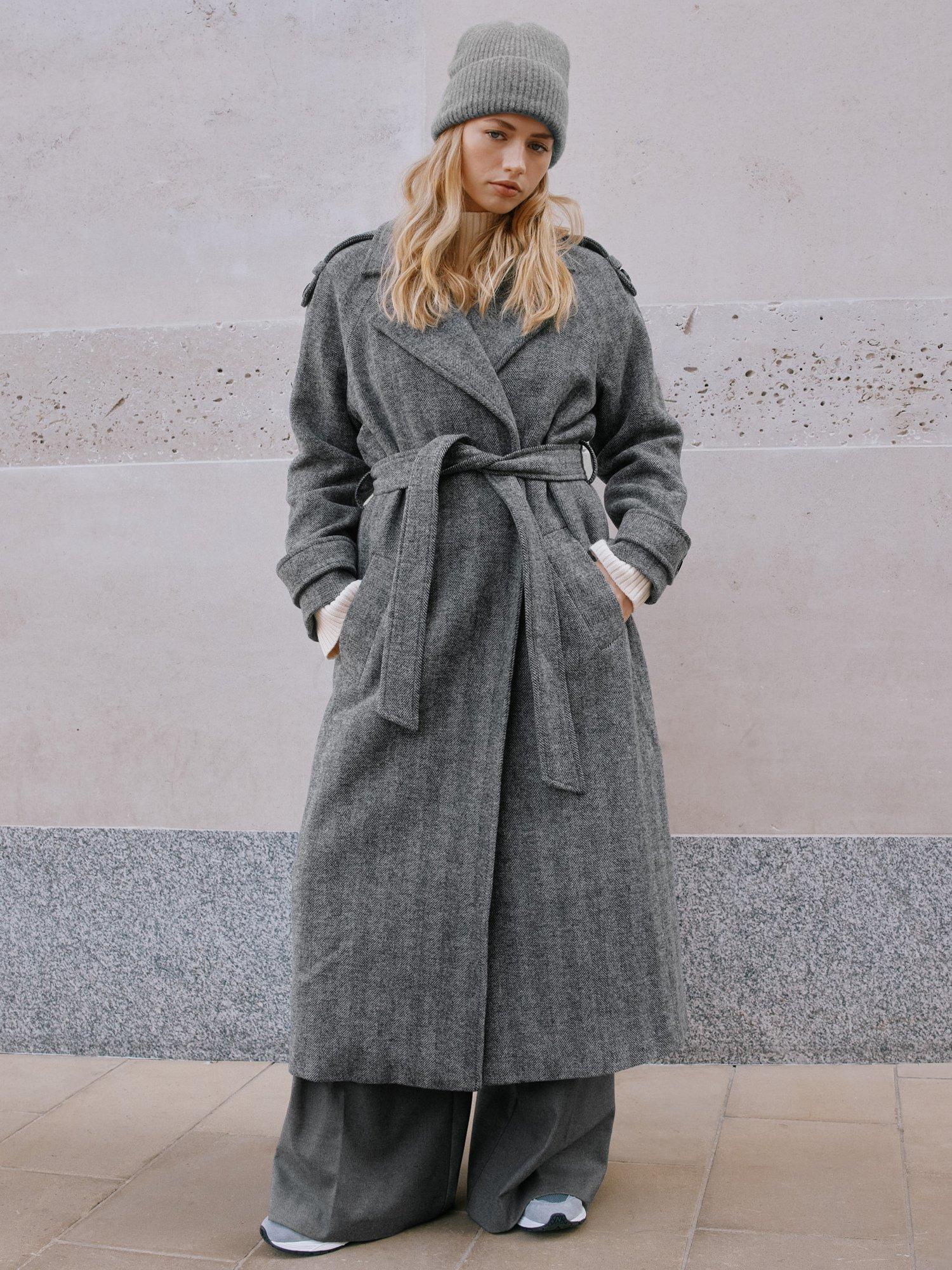 Product image 1 of 5, which shows Albaray Herringbone Wool Blend Trench Coat, Grey, 10