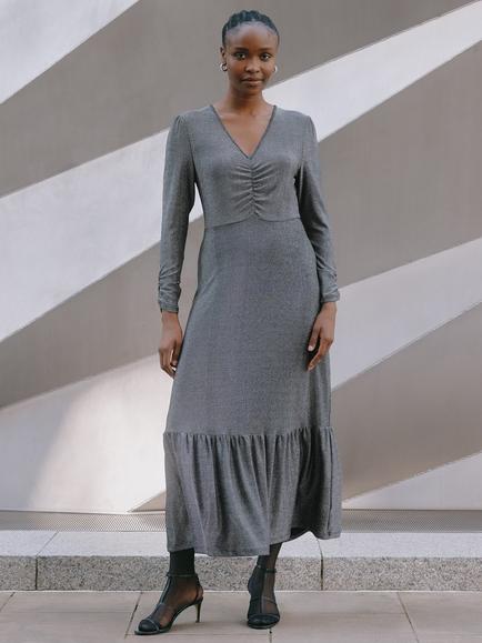 Albaray Glitter Tiered Hem Maxi Dress, Silver, Silver