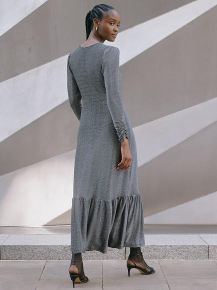 Albaray Glitter Tiered Hem Maxi Dress, Silver - view 2, Silver