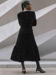 Albaray Pearl Embellished Velvet Tiered Hem Midi Dress, Black