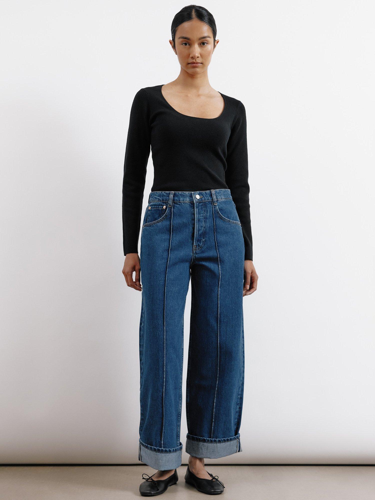 Product image 1 of 5, which shows Albaray Relaxed Pintuck Pure Organic Cotton Jeans, Mid Wash, 8