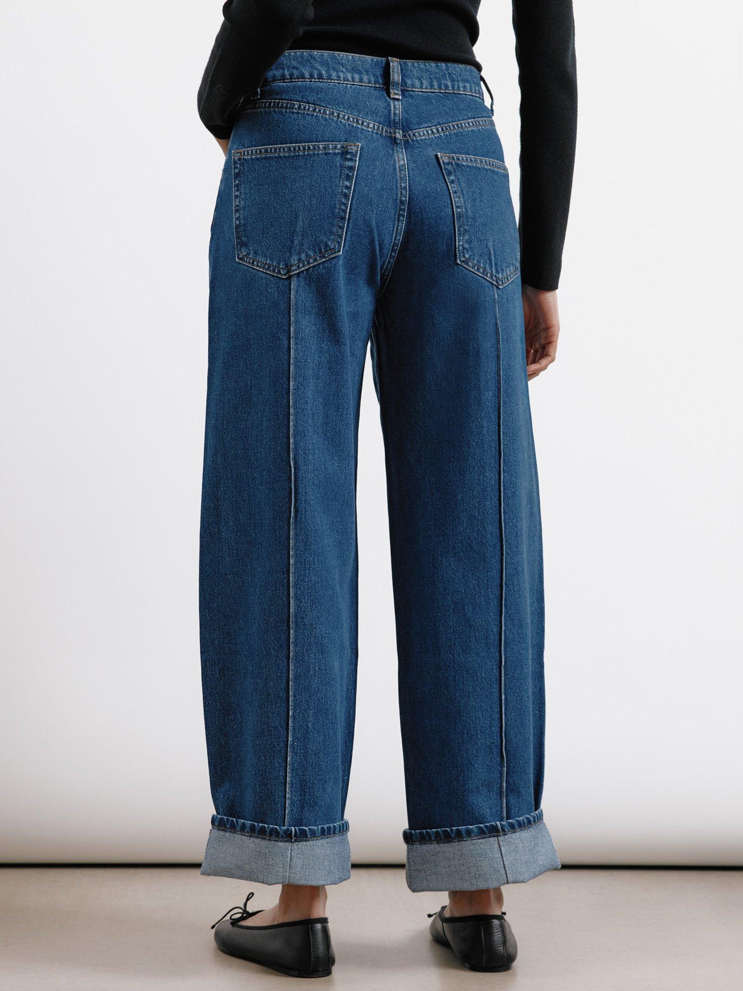 Product image 2 of 5, which shows Albaray Relaxed Pintuck Pure Organic Cotton Jeans, Mid Wash, 8