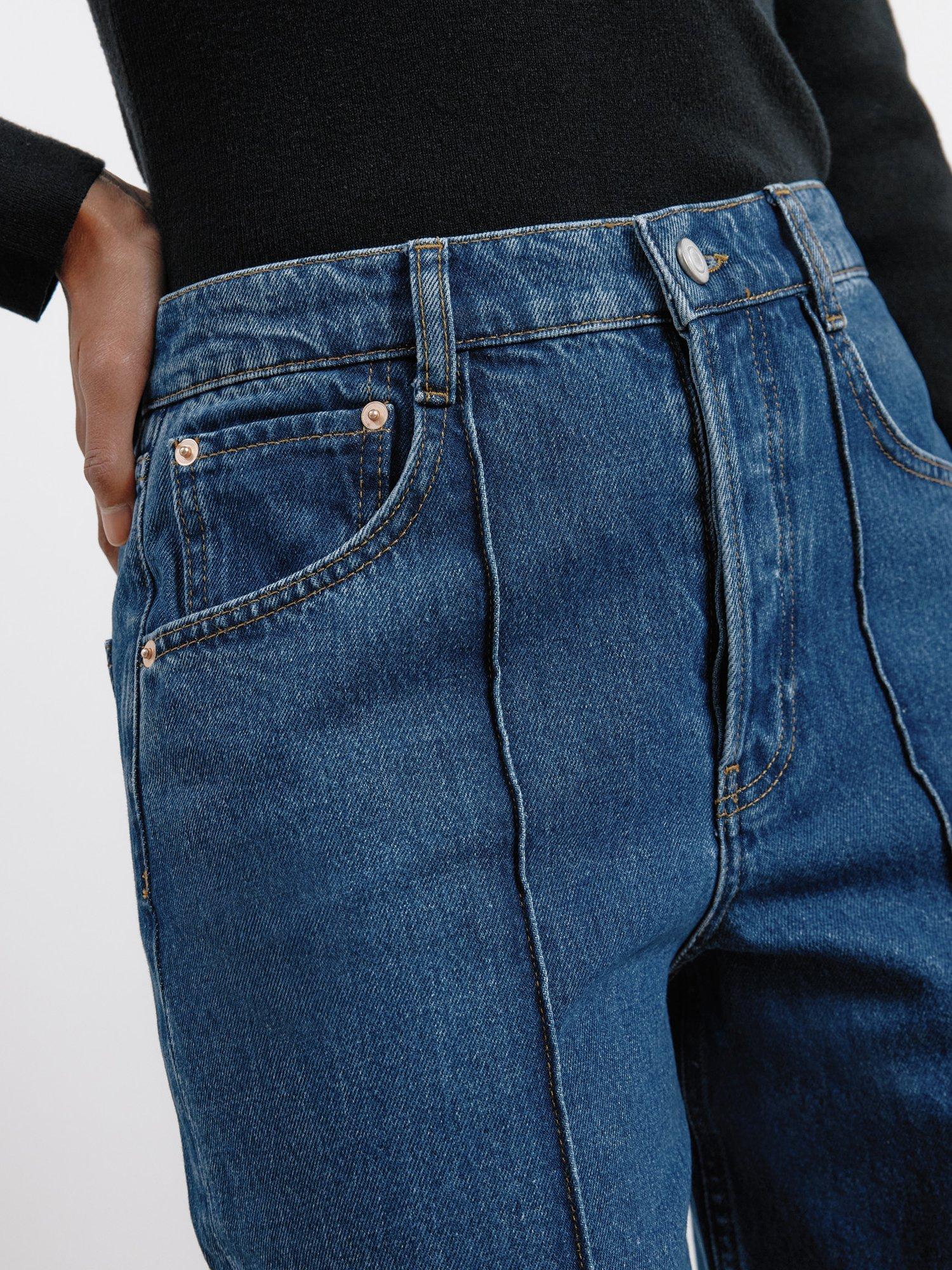 Product image 3 of 5, which shows Albaray Relaxed Pintuck Pure Organic Cotton Jeans, Mid Wash, 8