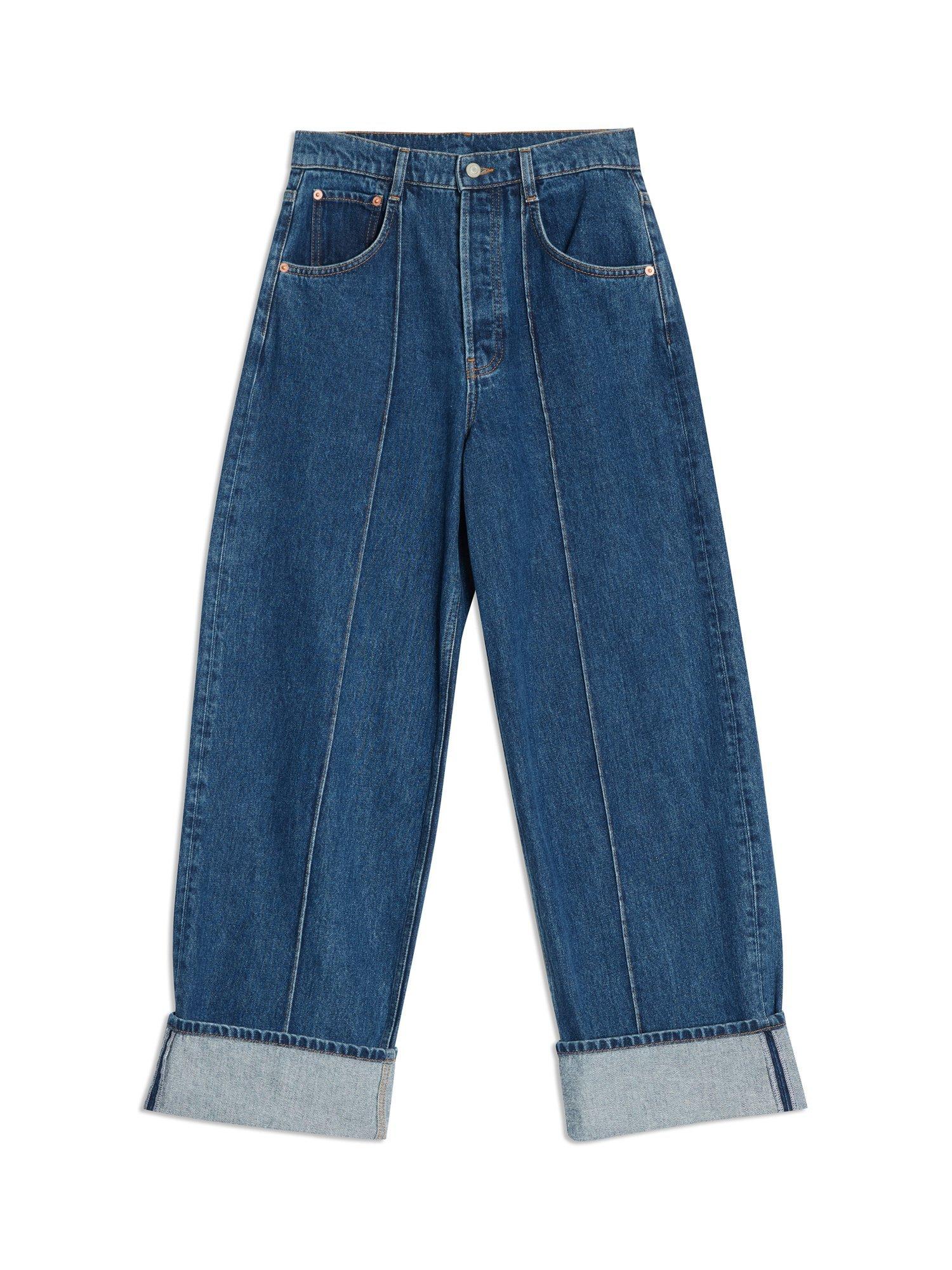 Product image 5 of 5, which shows Albaray Relaxed Pintuck Pure Organic Cotton Jeans, Mid Wash, 8