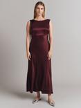 Ghost Aurelie Tie Back Satin Midiaxi Dress, Wine