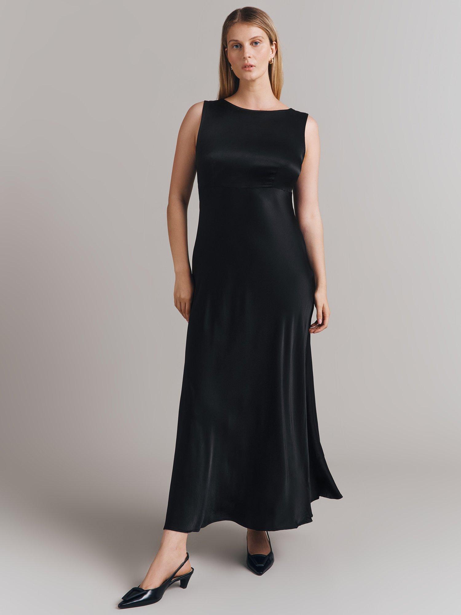 Product image 1 of 4, which shows Ghost Aurelie Tie Back Satin Midiaxi Dress, Black, XL