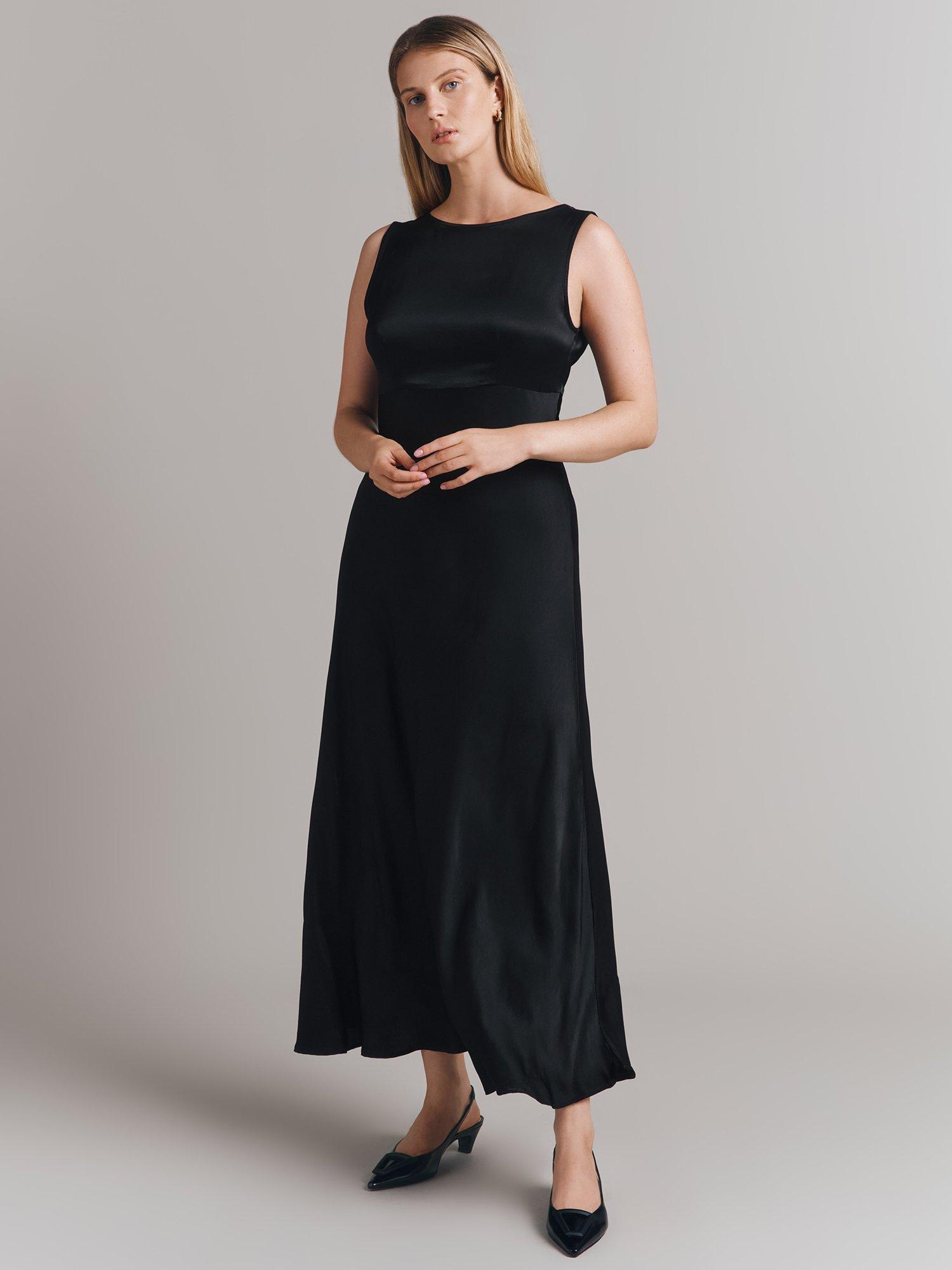 Product image 2 of 4, which shows Ghost Aurelie Tie Back Satin Midiaxi Dress, Black, XL