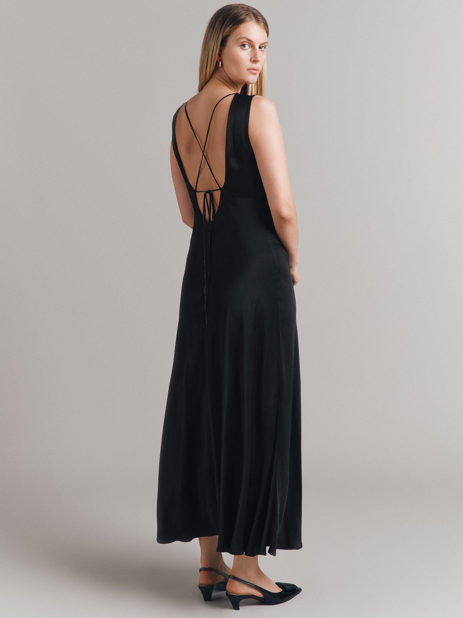 Product image 3 of 4, which shows Ghost Aurelie Tie Back Satin Midiaxi Dress, Black, XL