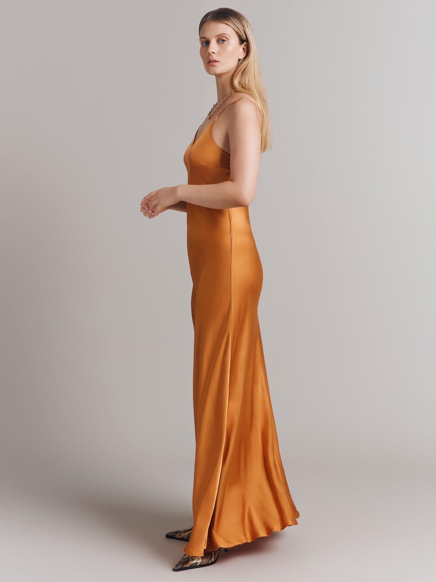 Ghost Eden Satin Maxi Slip Dress Orange