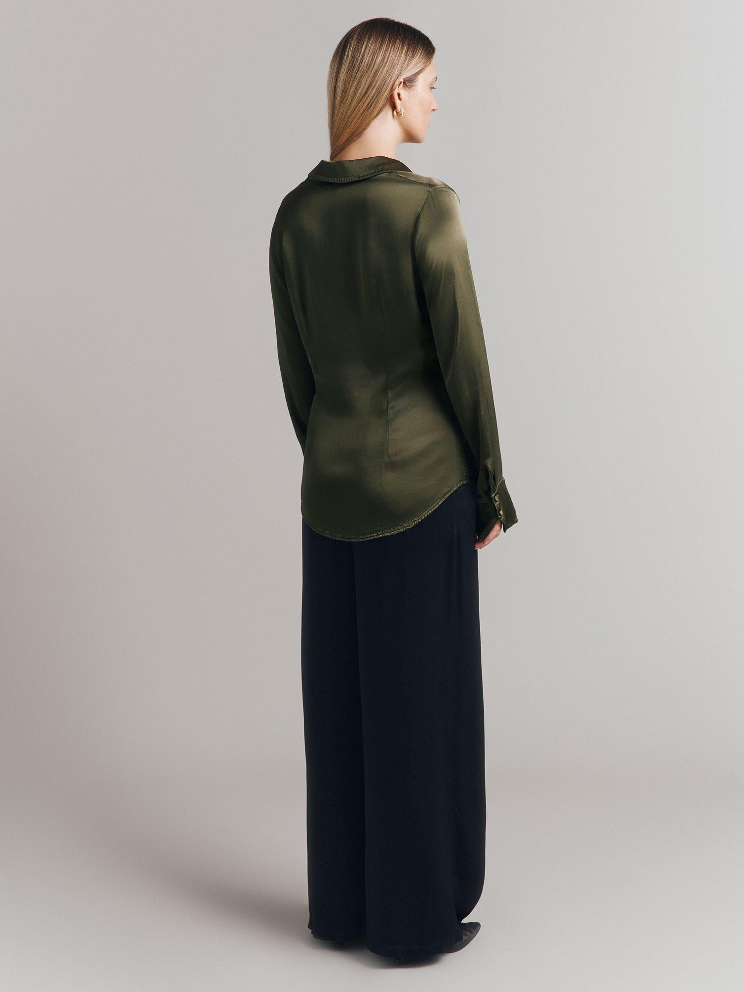Product image 4 of 4, which shows Ghost Asya Satin Shirt, Dark Green, S