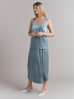 Ghost Aleya Faux Wrap Satin Midi Skirt, Slate Blue
