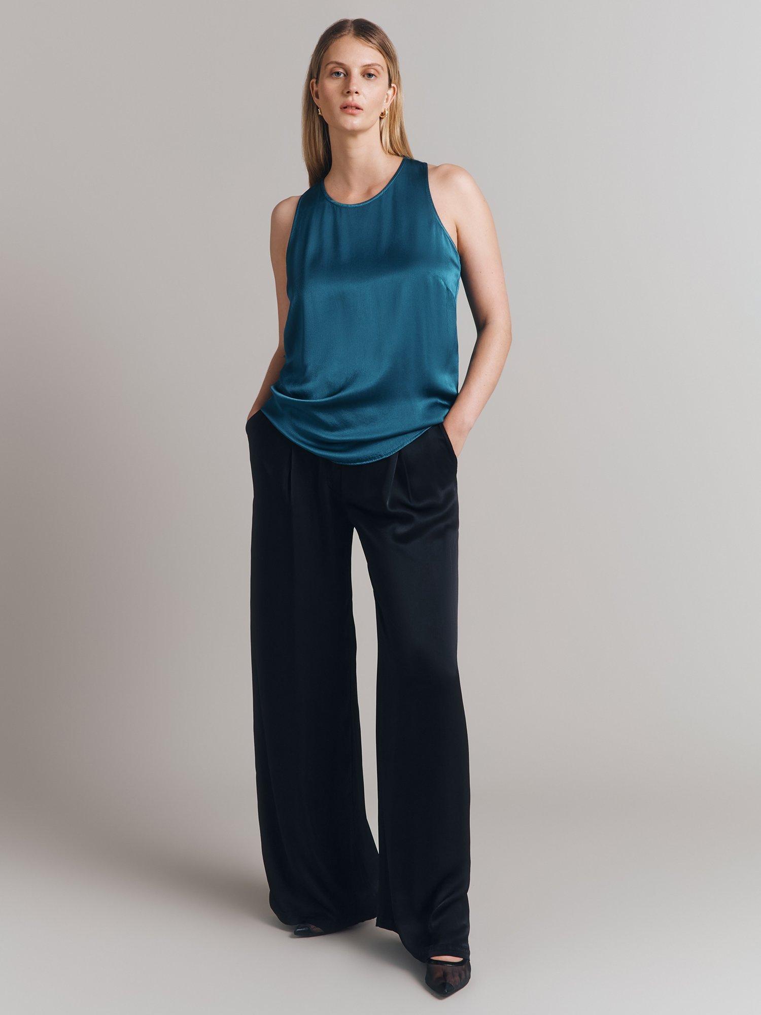 Product image 1 of 4, which shows Ghost Kate Sleeveless Satin Top, Teal, XS