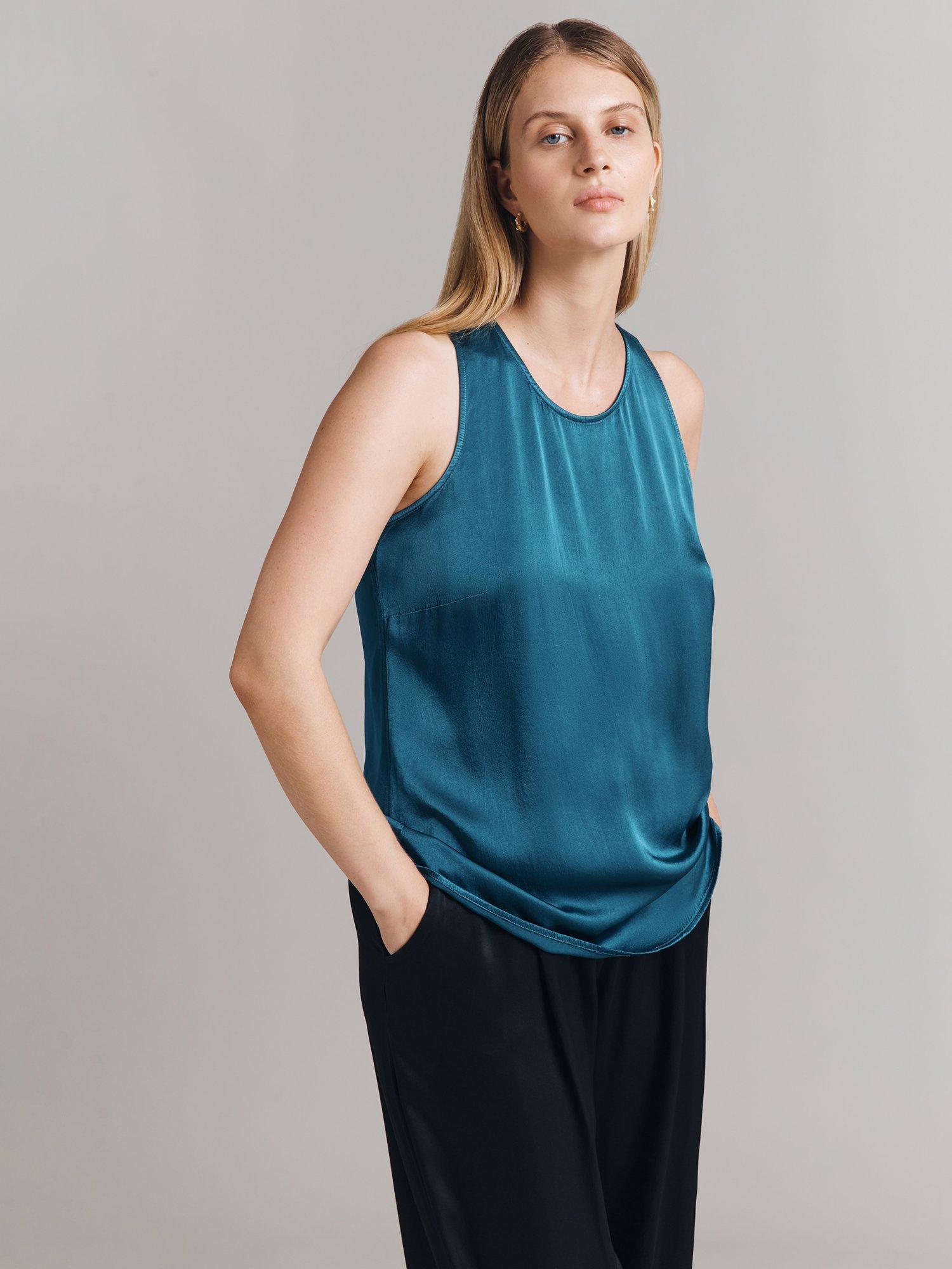 Product image 3 of 4, which shows Ghost Kate Sleeveless Satin Top, Teal, XS