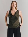 Ghost Riley Cowl Neck Satin Top, Dark Green