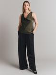 Ghost Riley Cowl Neck Satin Top, Dark Green