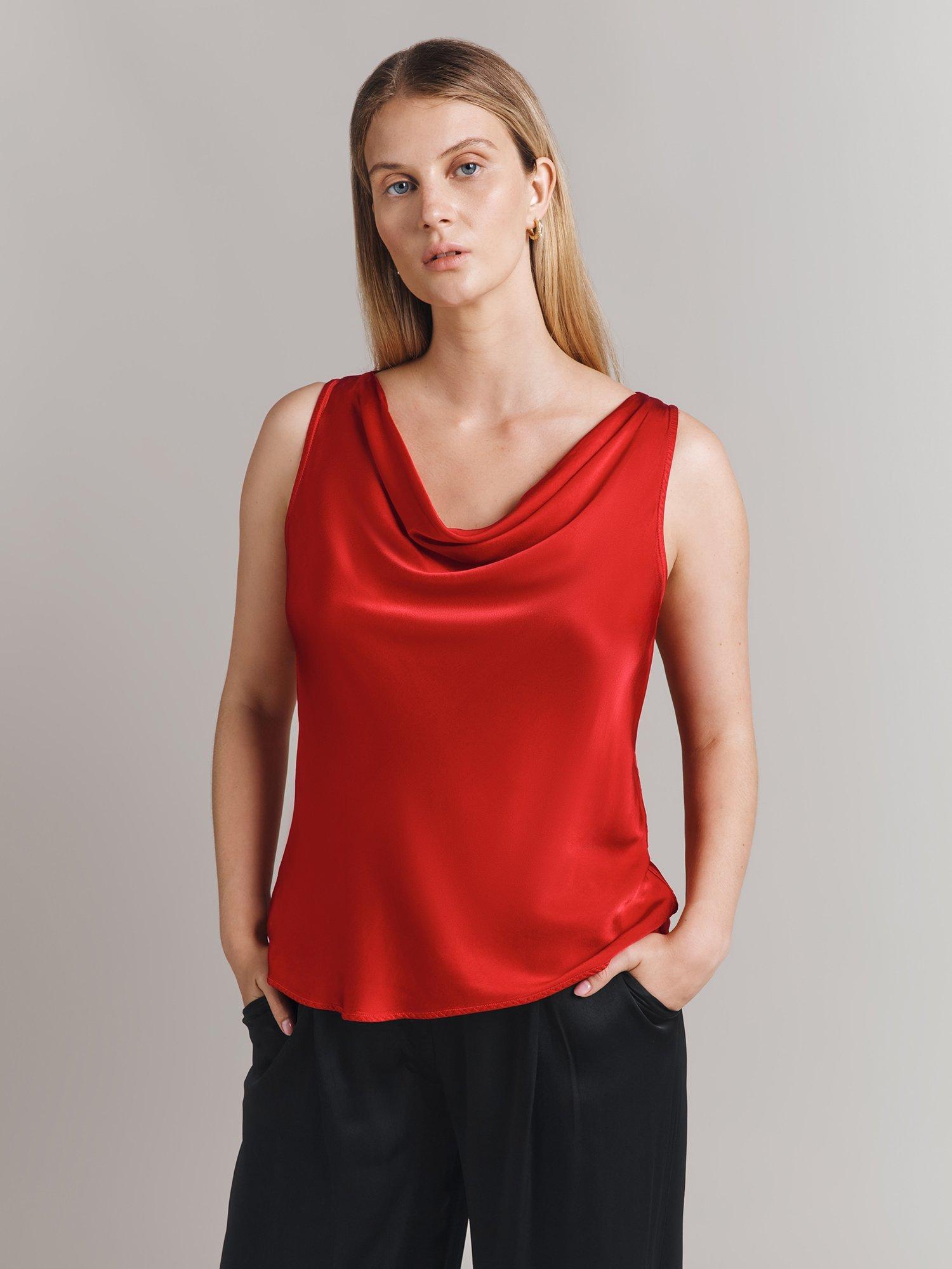 Ghost Riley Cowl Neck Satin Top, Red