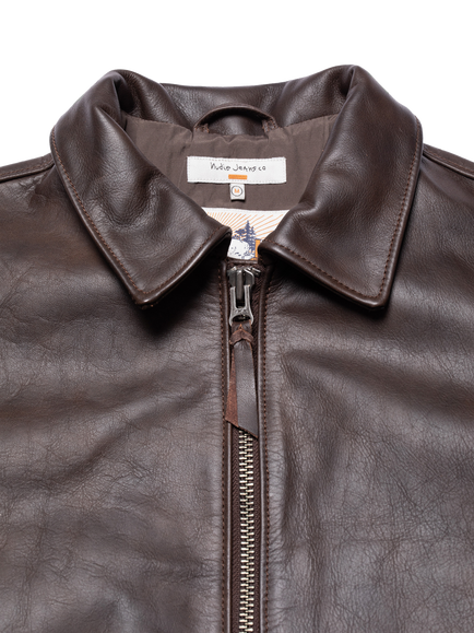 Nudie Jeans Eddy Rider Leather Jacket - view 2, Dark Brown