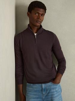 Reiss Blackhall Wool Zip Jumper, Dark Bordeaux