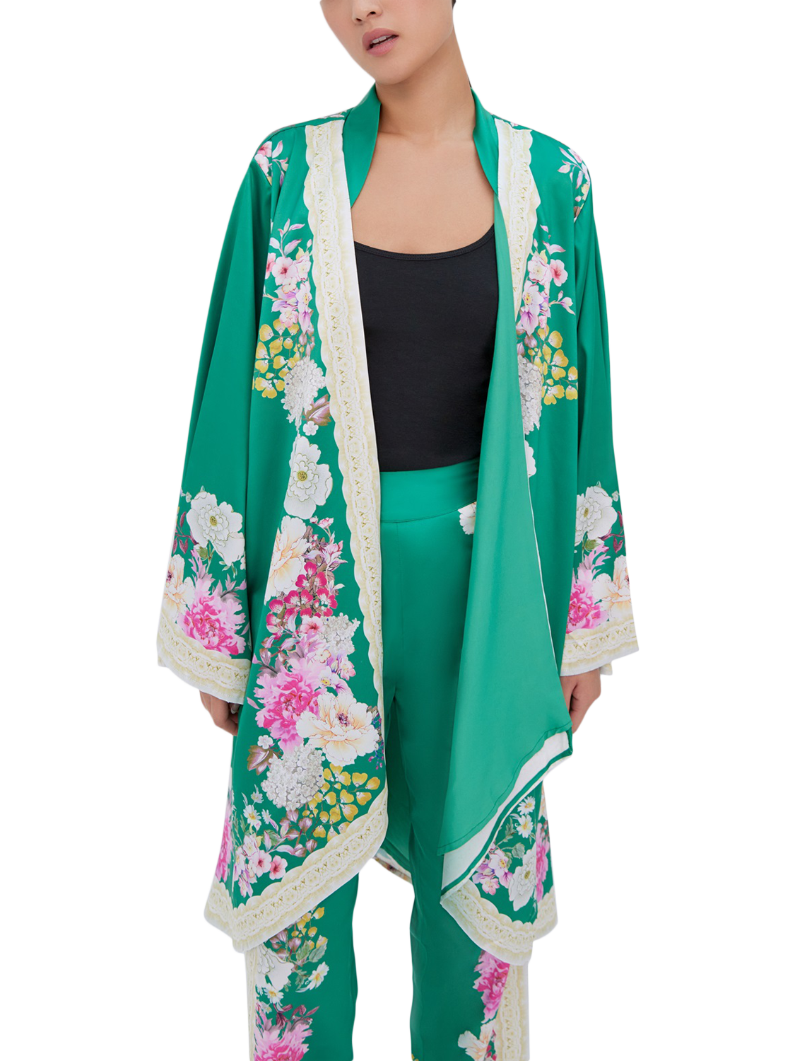 Product image 2 of 3, which shows Raishma Amora Floral Kimono, Green, 8