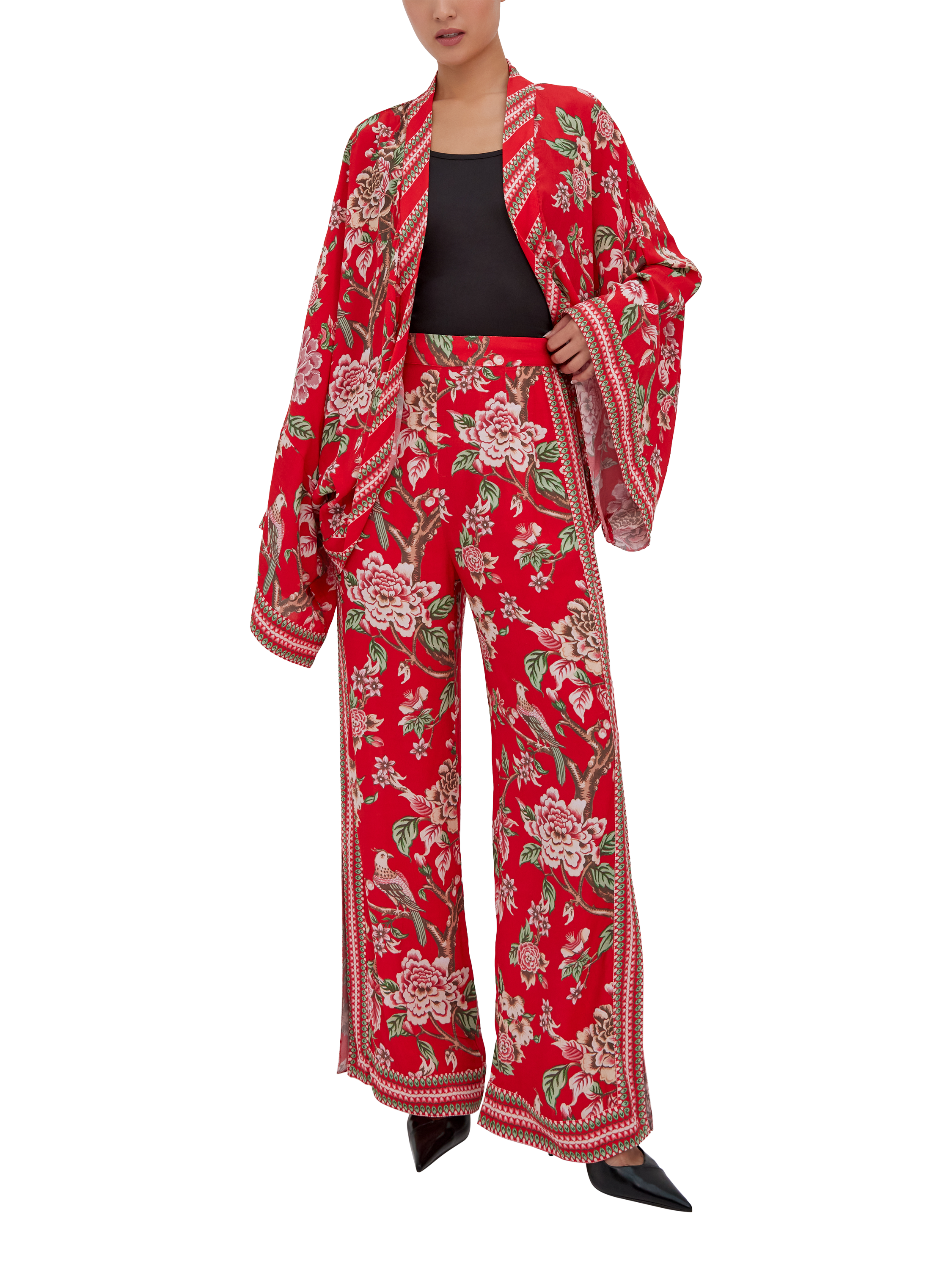 Product image 1 of 3, which shows Raishma Hallie Floral Kimono, Red, 10