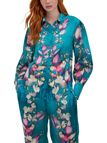 Raishma Lauren Floral Satin Shirt, Blue