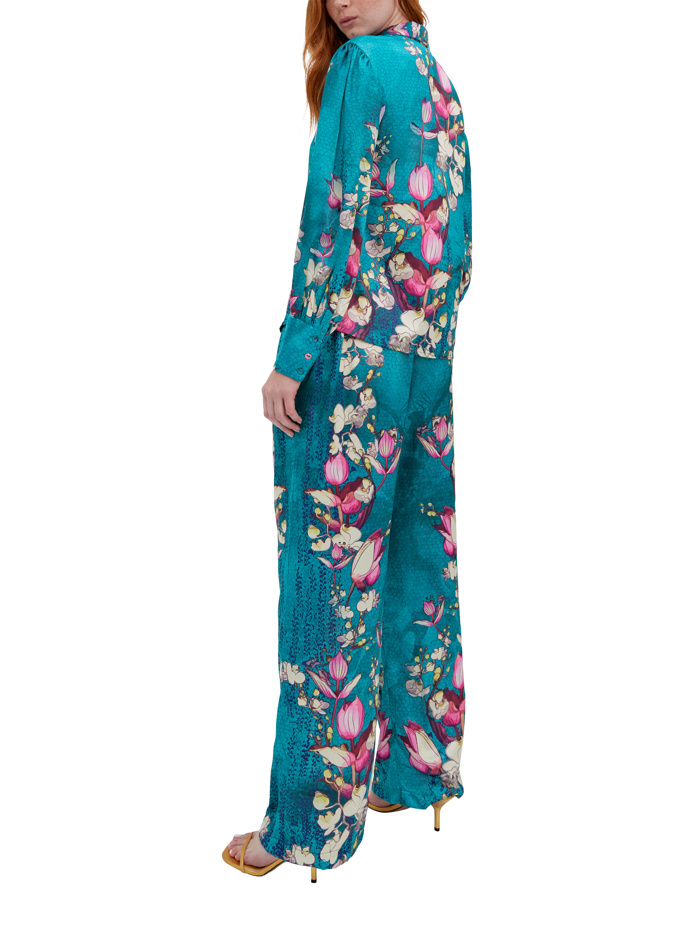 Product image 3 of 3, which shows Raishma Lauren Floral Satin Shirt, Blue, 8