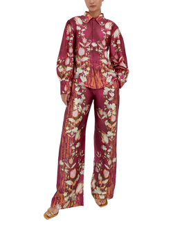 Raishma Lauren Floral Satin Shirt, Burgundy