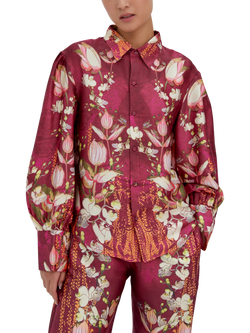 Raishma Lauren Floral Satin Shirt - view 2, Burgundy