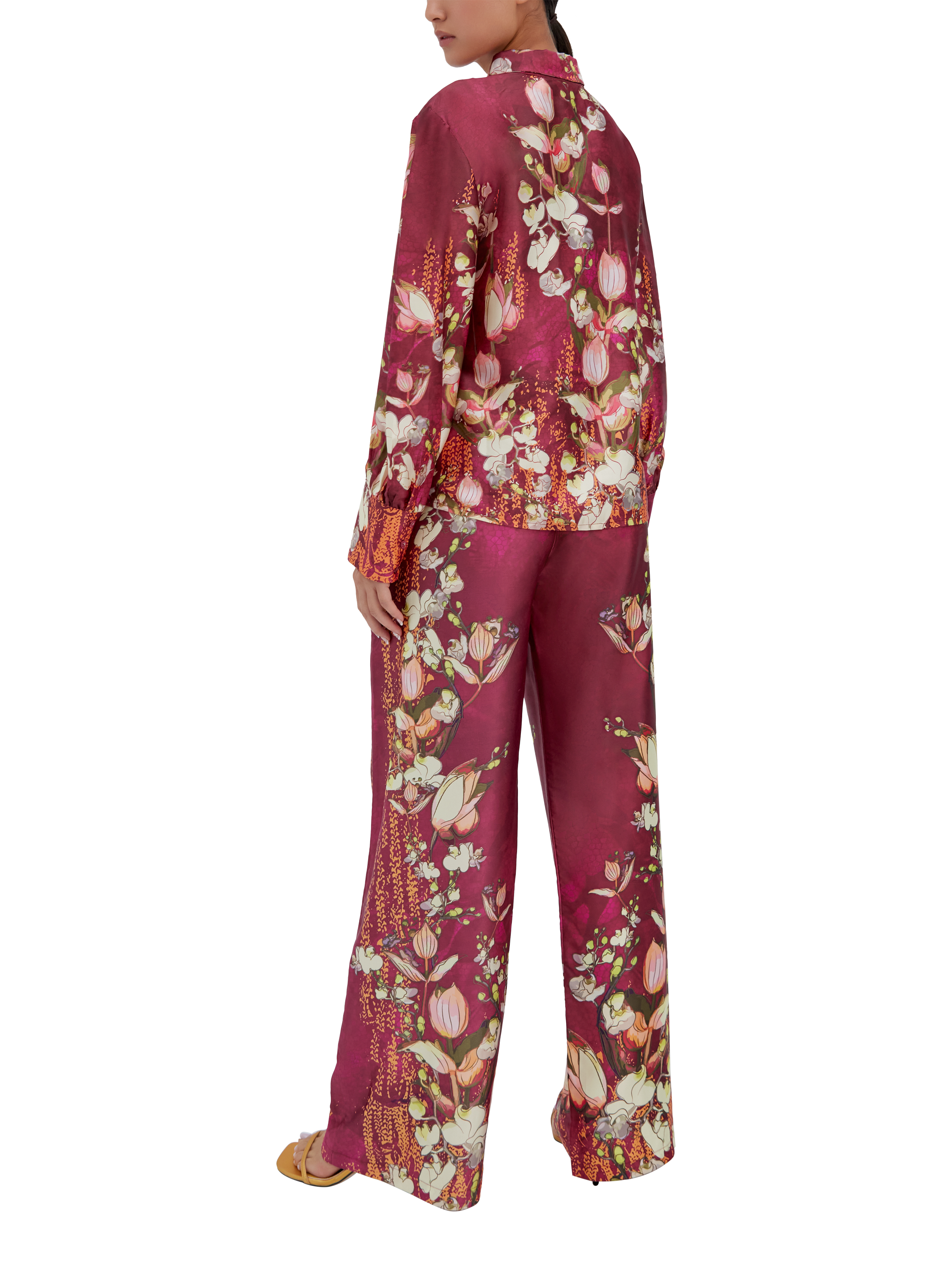 Product image 3 of 3, which shows Raishma Lauren Floral Satin Shirt, Burgundy, 10