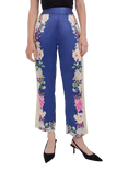 Raishma Amora Satin Floral Straight Leg Trousers, Blue