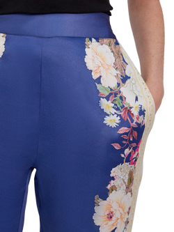 Raishma Amora Satin Floral Straight Leg Trousers, Blue - view 2, Blue